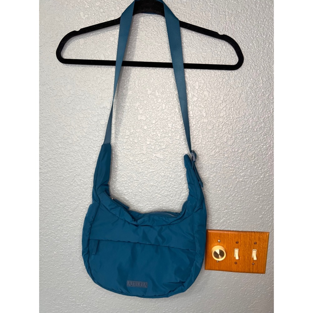 Athleta Revive Crossbody Bag Teal Blue Nylon Crescent Sling Sporty Travel Bag